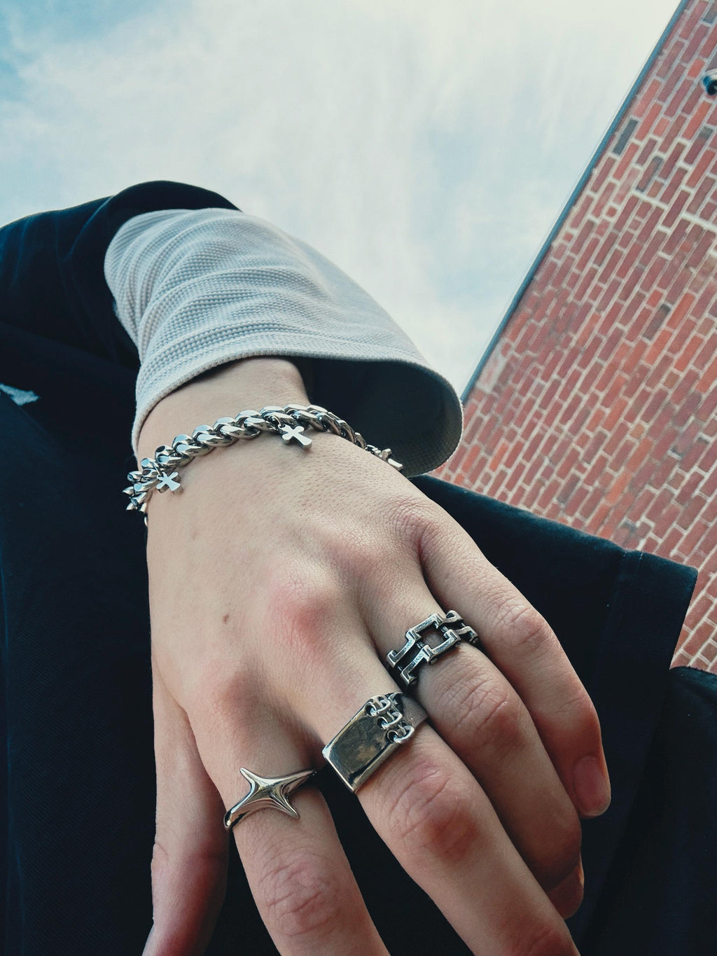 Chunky Silver Chain-Linked Ring | Y2K Industrial Statement Ring