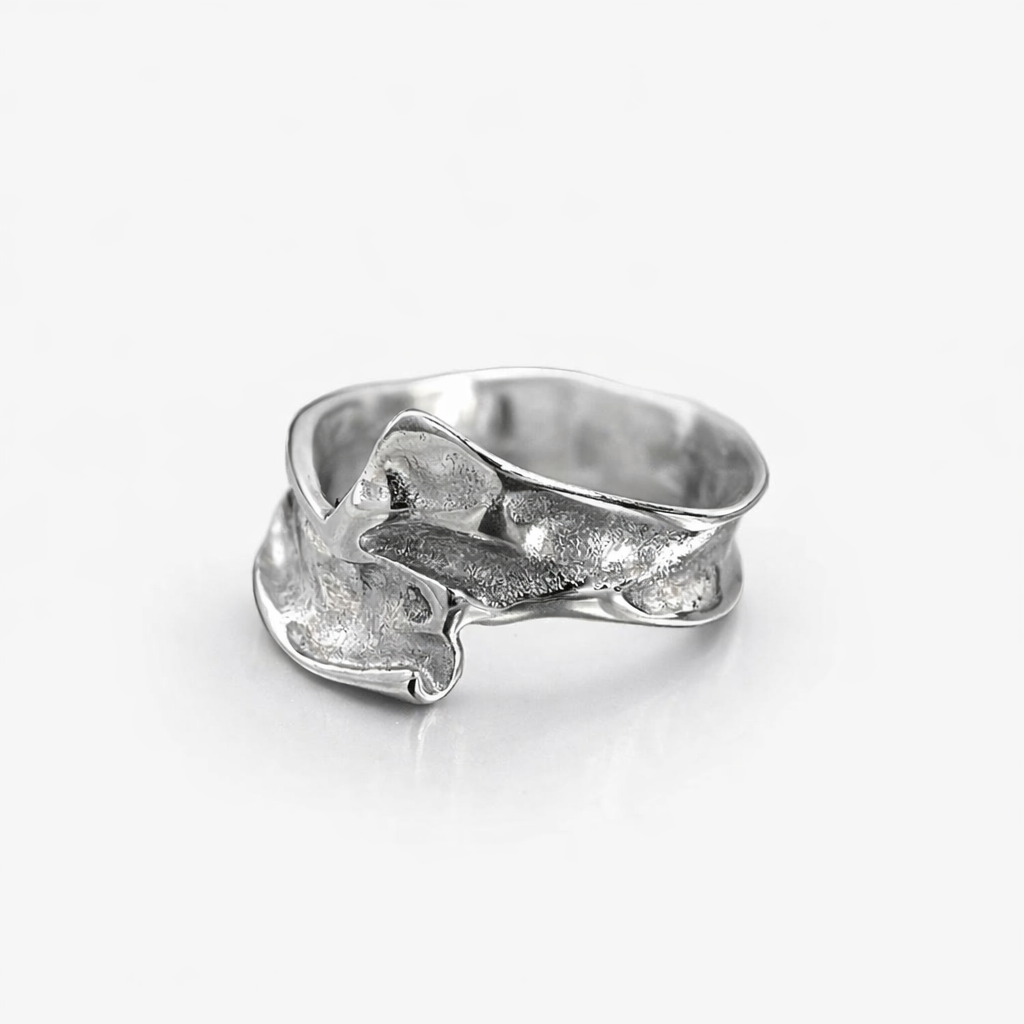 Melted Edge Stainless Steel Ring – Abstract Sculptural Band