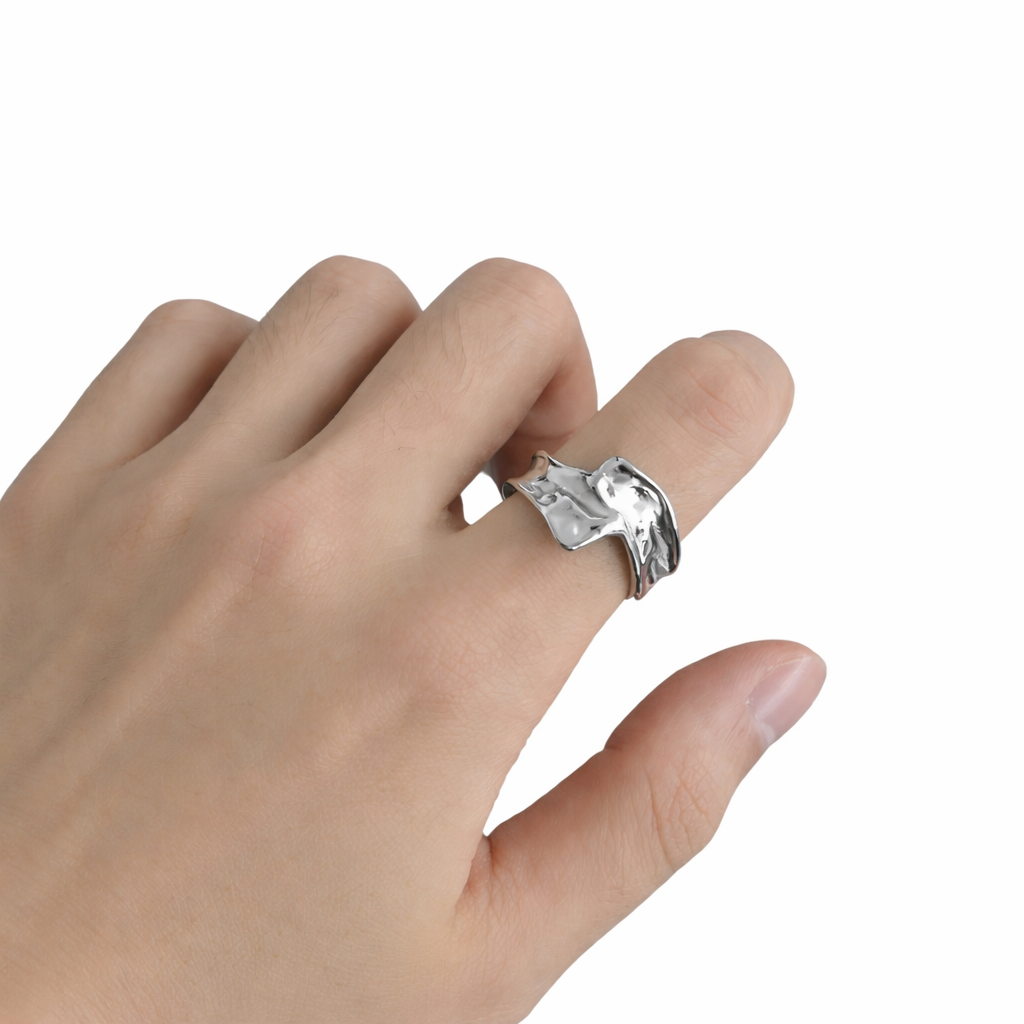 Melted Edge Stainless Steel Ring – Abstract Sculptural Band