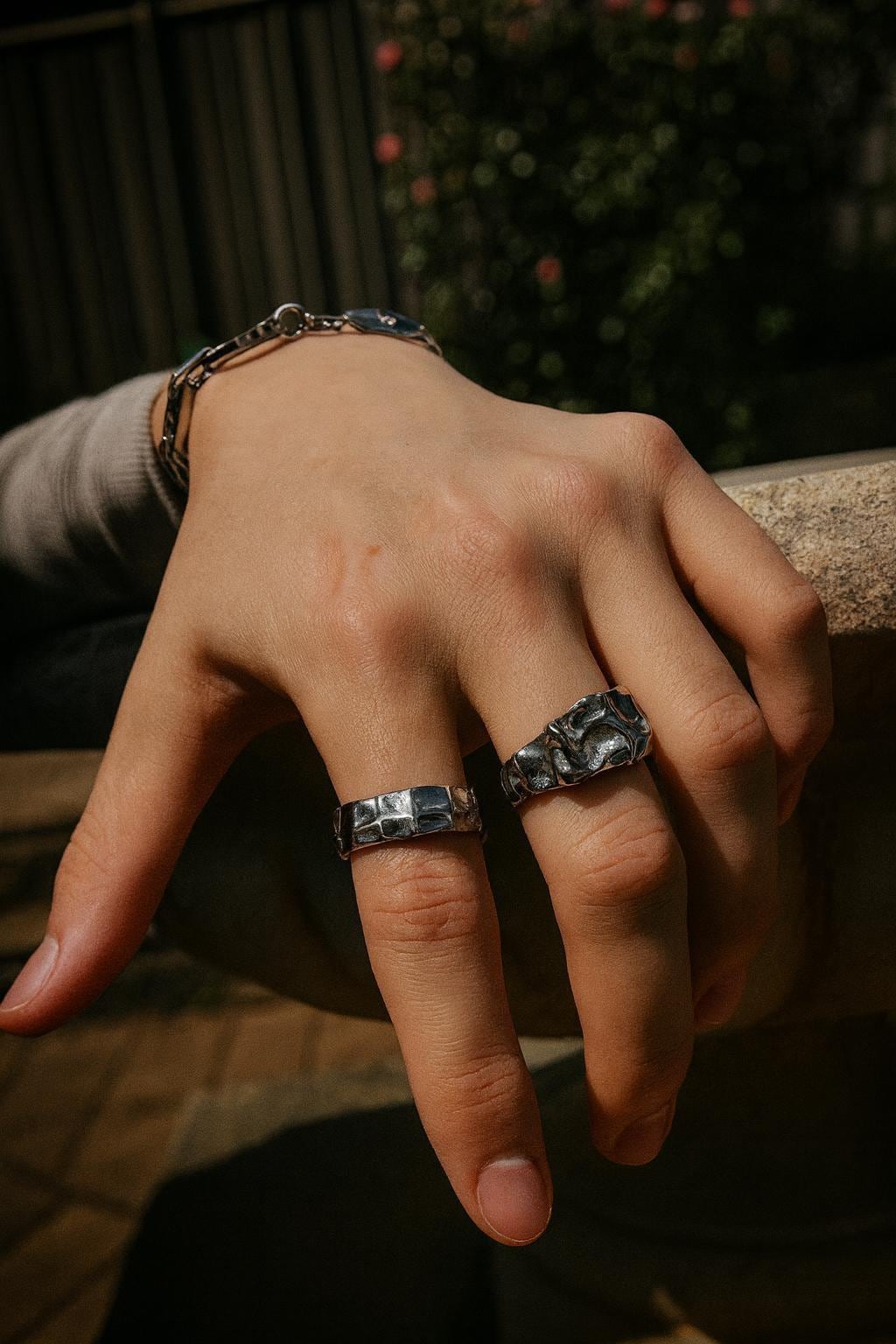 Molten Silver Texture Ring | Abstract Grunge Statement Band
