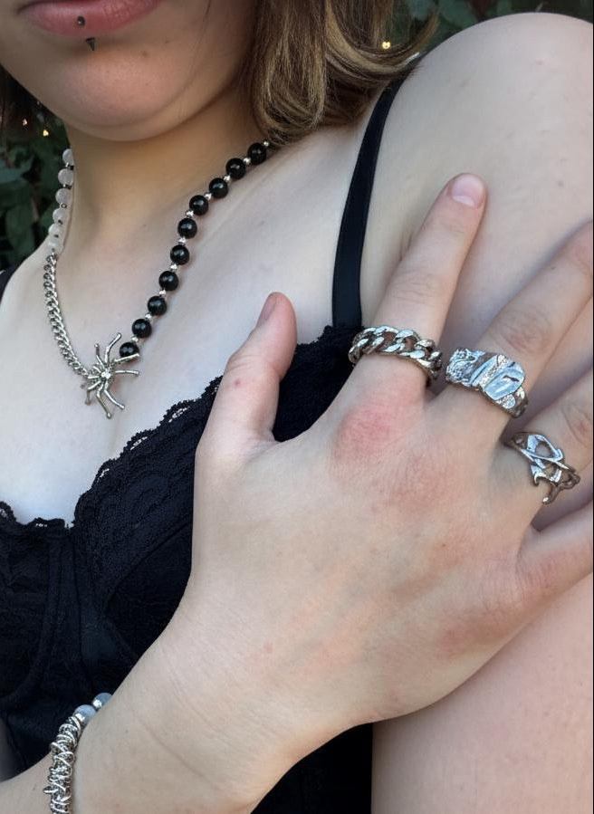 Molten Silver Texture Ring | Abstract Grunge Statement Band