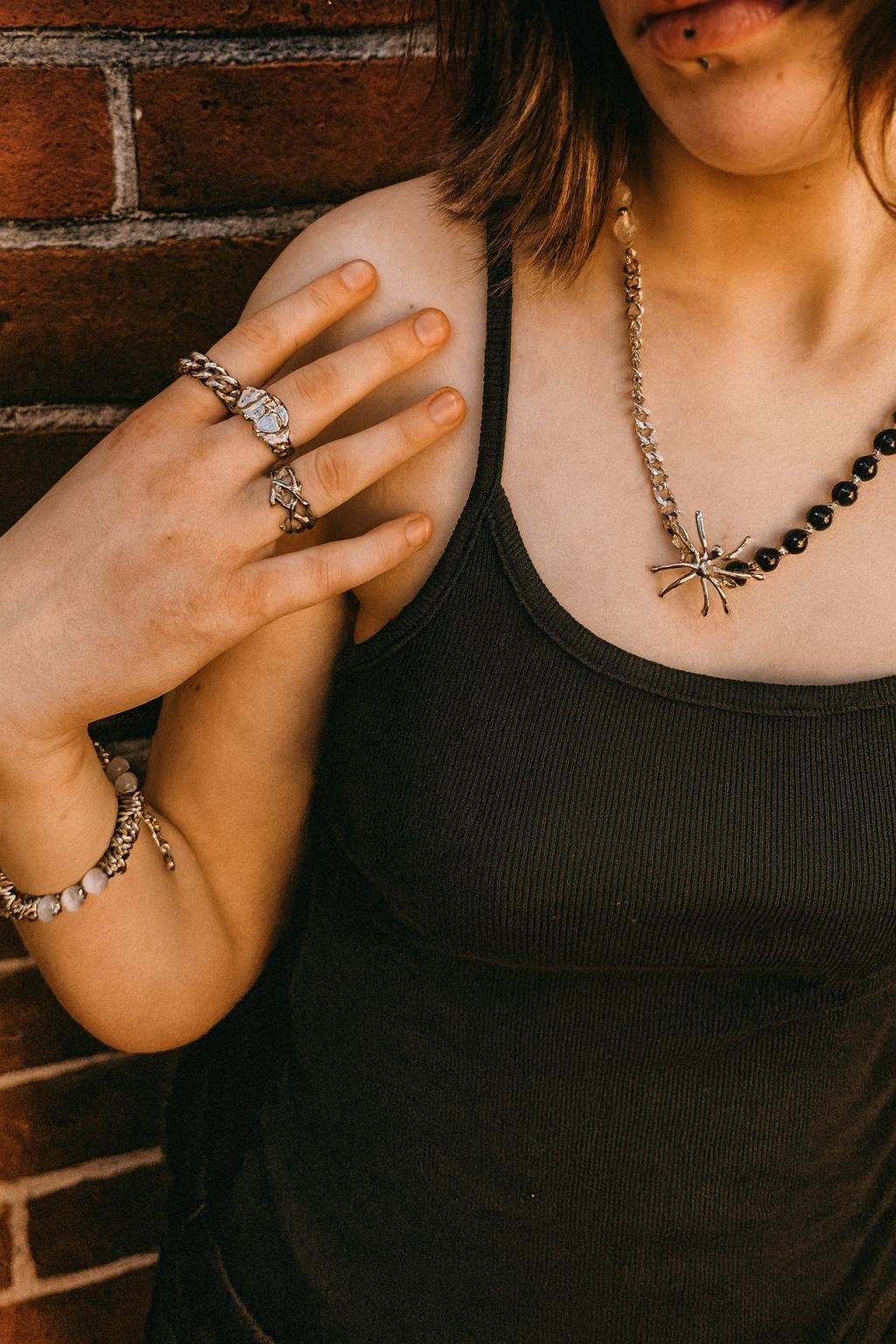 Molten Silver Texture Ring | Abstract Grunge Statement Band