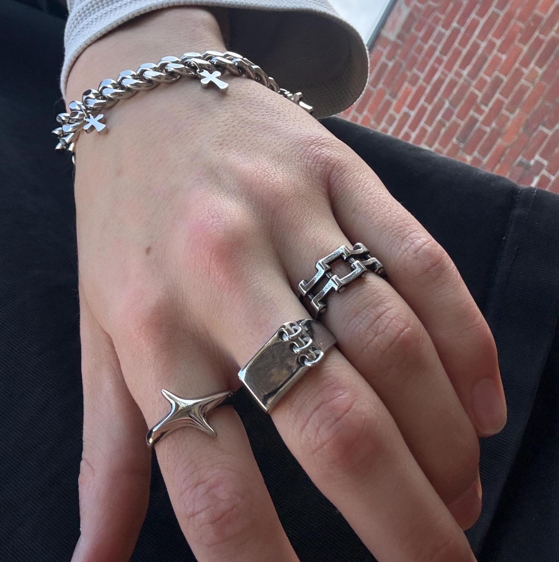 Chunky Silver Chain-Linked Ring | Y2K Industrial Statement Ring