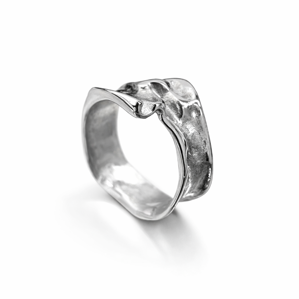 Melted Edge Stainless Steel Ring – Abstract Sculptural Band