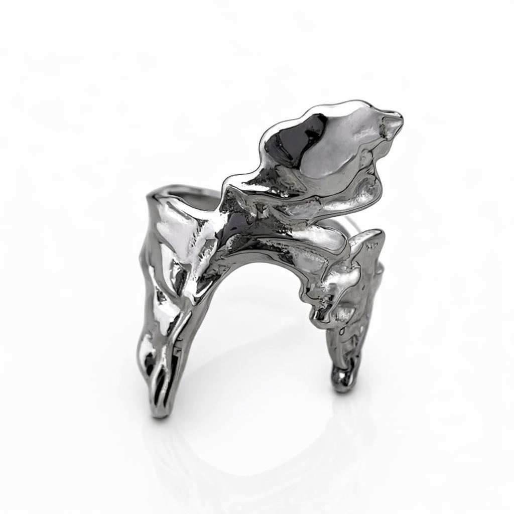 Brutalist Arch Stainless Steel Ring – Abstract Statement Design