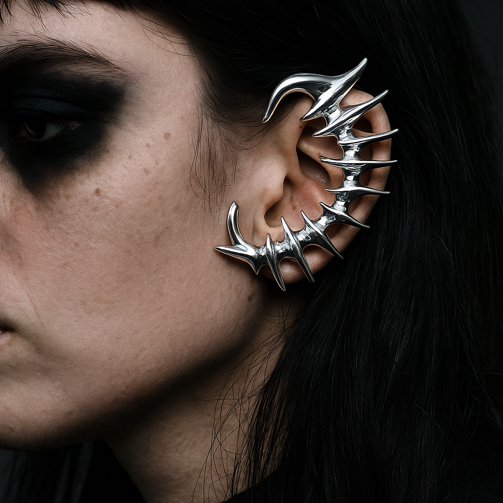 Silver Spiked Claw Ear Cuff – Cyberpunk Y2K Statement Earring, Gothic Industrial Ear Wrap