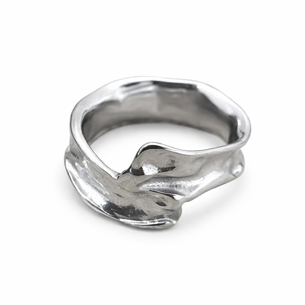 Melted Edge Stainless Steel Ring – Abstract Sculptural Band