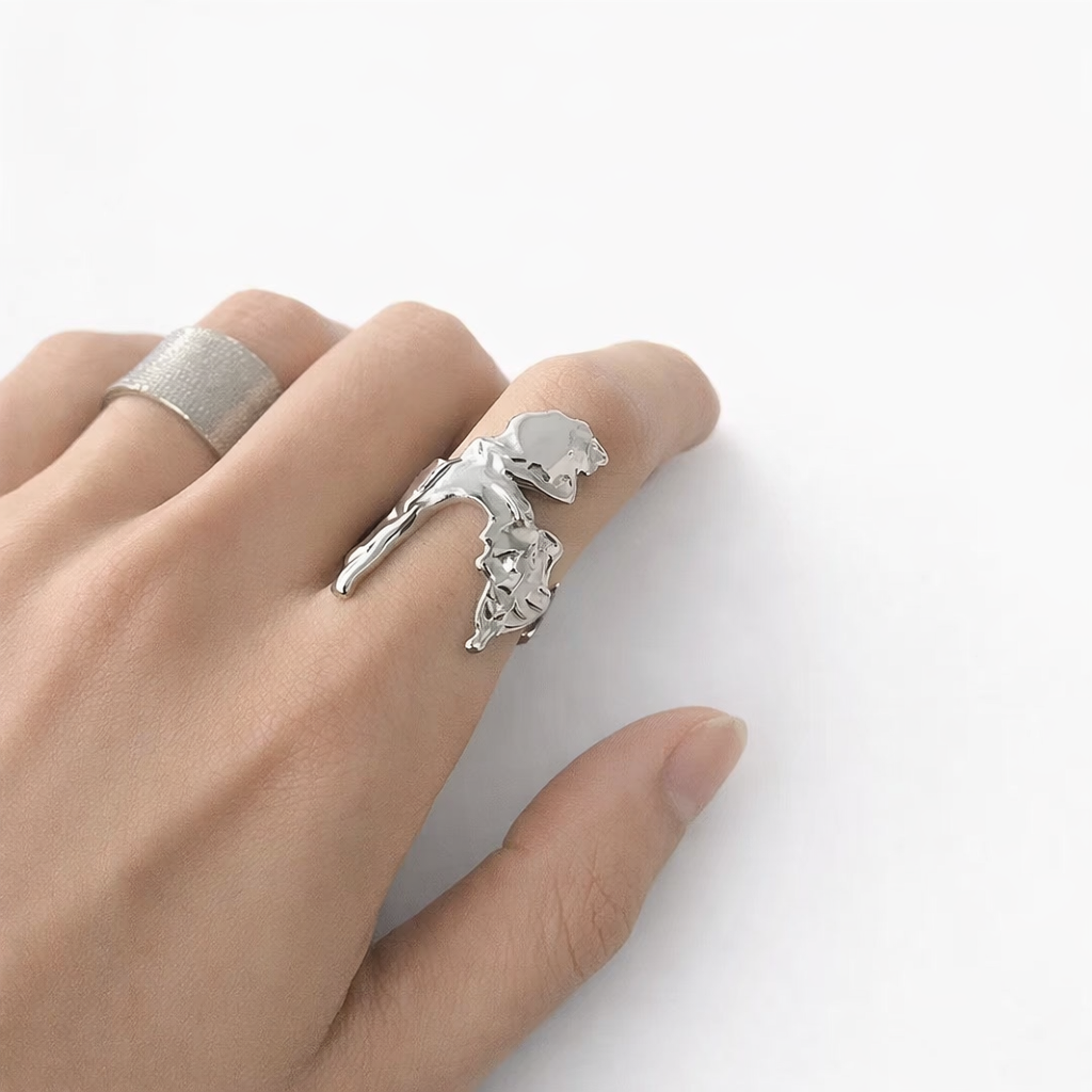 Brutalist Arch Stainless Steel Ring – Abstract Statement Design