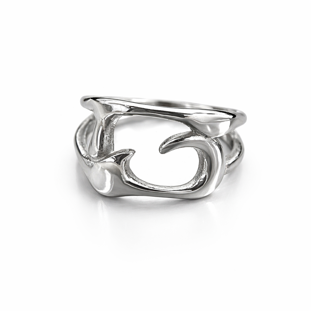 Abstract Flow Stainless Steel Ring – Futuristic Sculpted Open Band