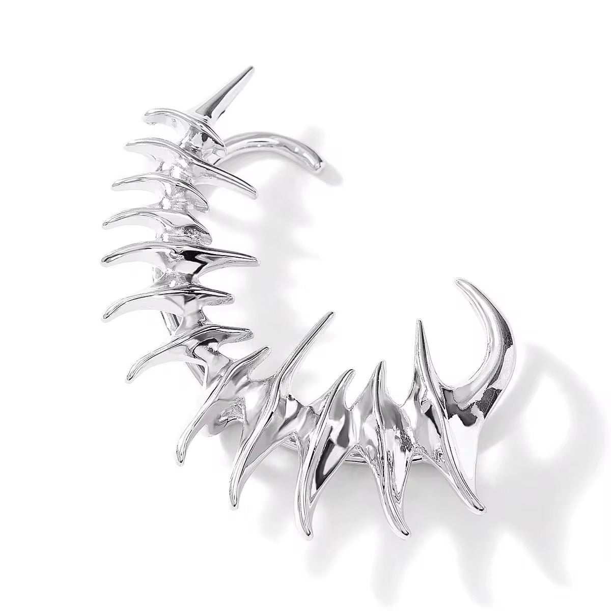 Silver Spiked Claw Ear Cuff – Cyberpunk Y2K Statement Earring, Gothic Industrial Ear Wrap