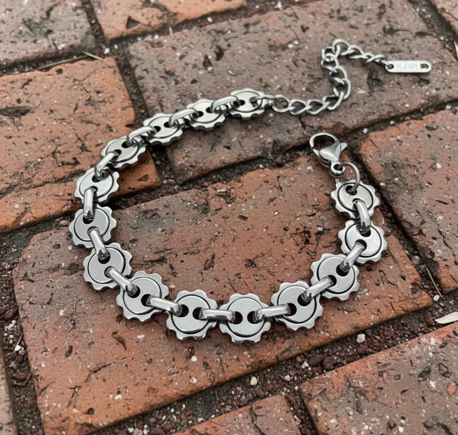 Stainless Steel Gear Link Bracelet – Mechanical Chain Bracelet