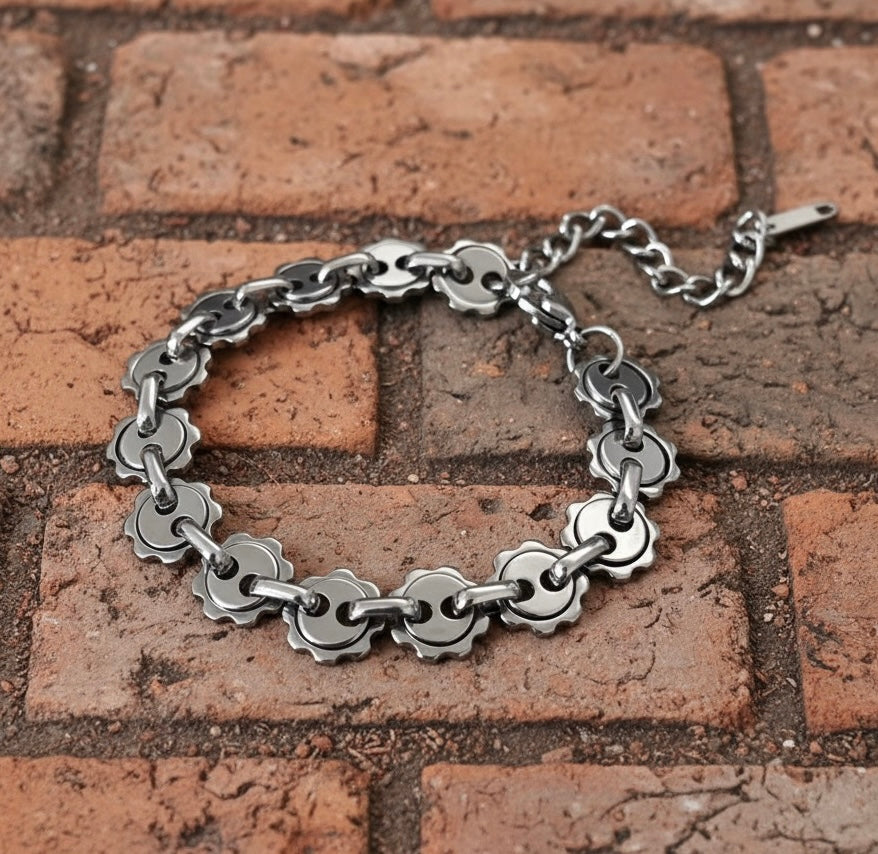 Stainless Steel Gear Link Bracelet – Mechanical Chain Bracelet