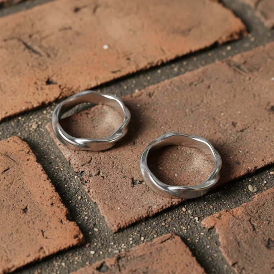 Stainless Steel Ripple Ring – Minimal Silver Band