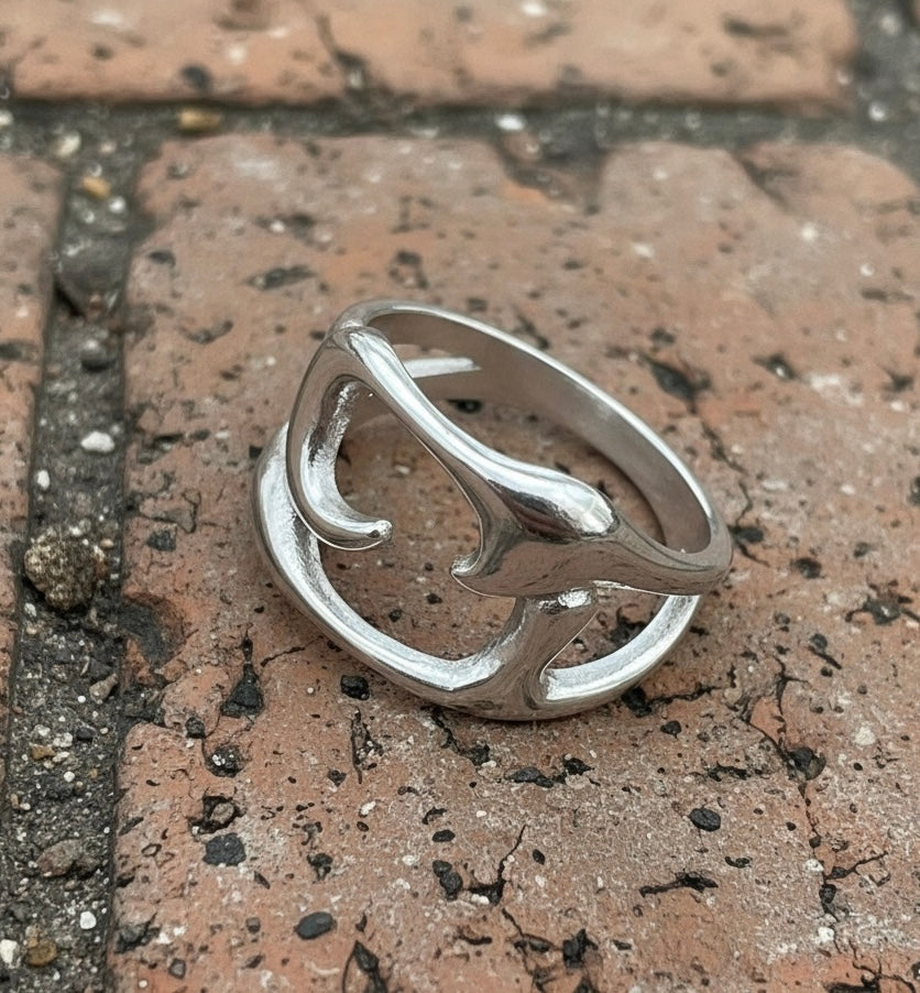 Abstract Flow Stainless Steel Ring – Futuristic Sculpted Open Band