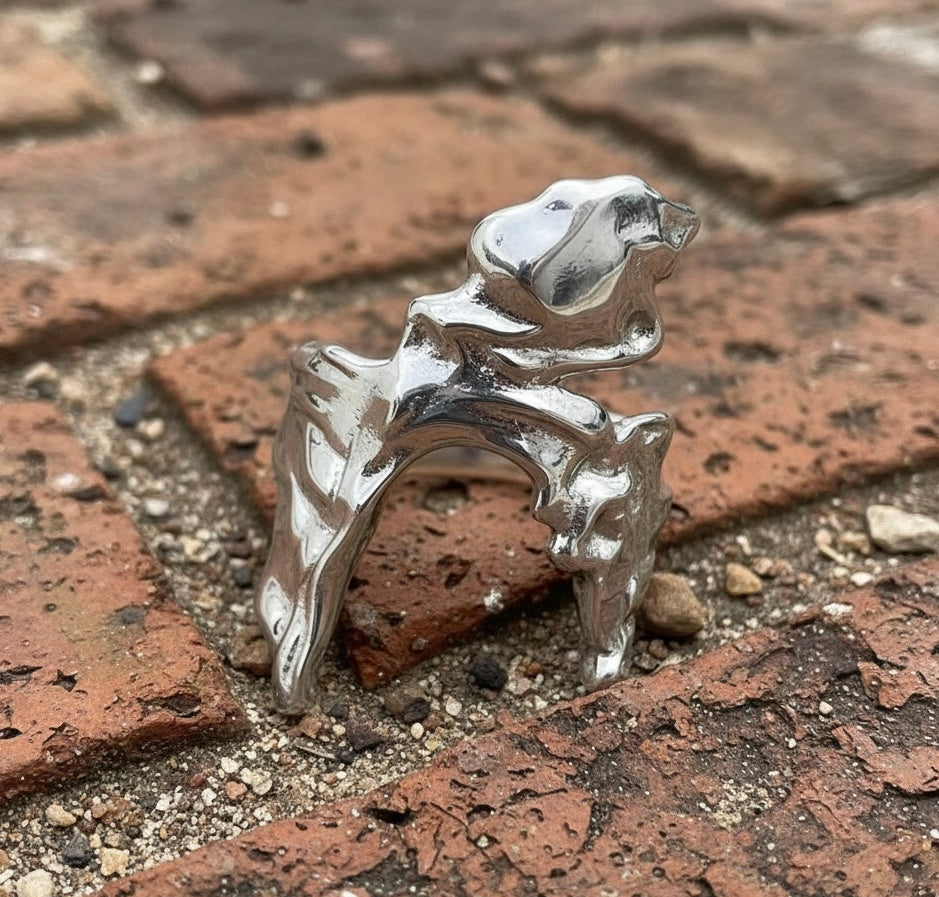 Brutalist Arch Stainless Steel Ring – Abstract Statement Design