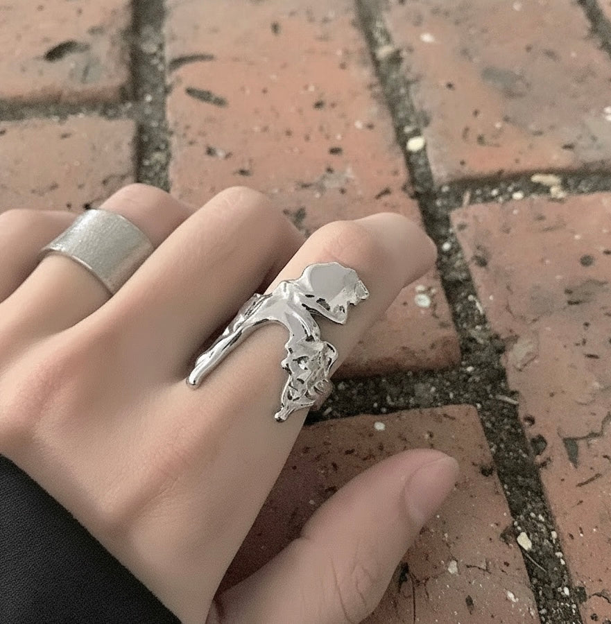 Brutalist Arch Stainless Steel Ring – Abstract Statement Design