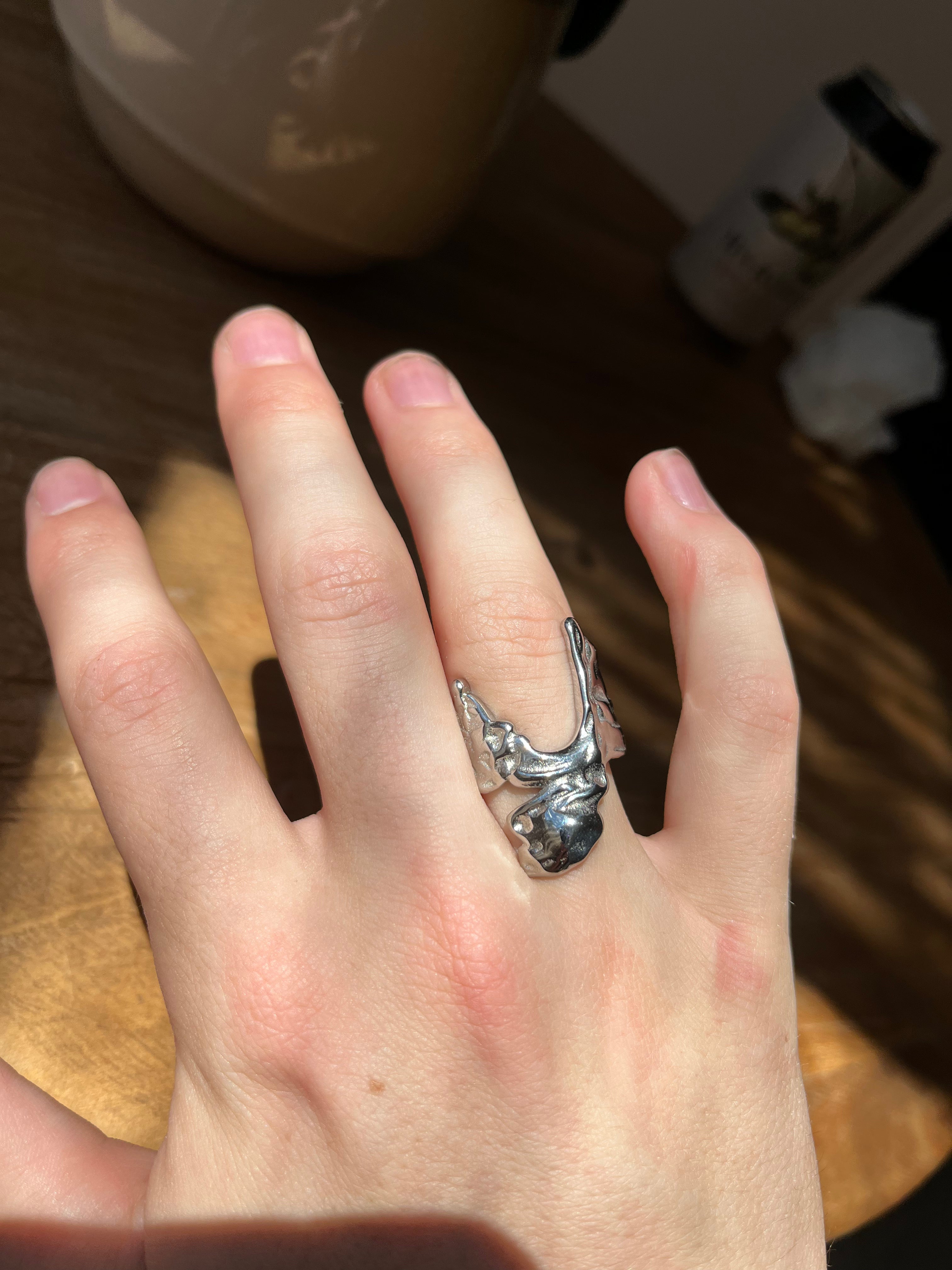 Brutalist Arch Stainless Steel Ring – Abstract Statement Design