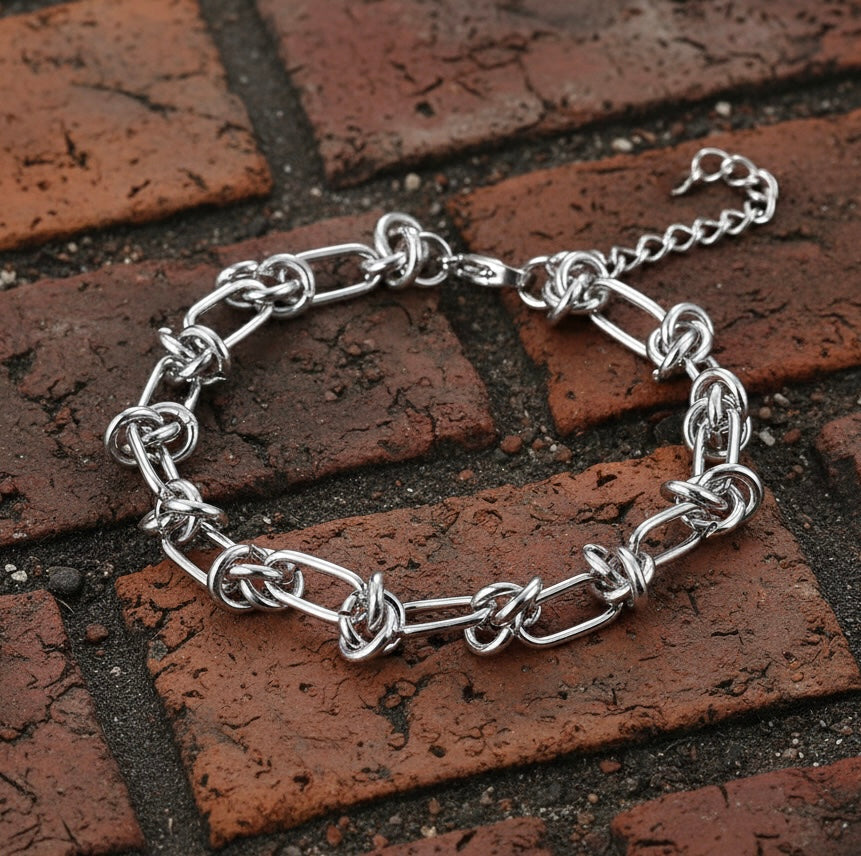 Knot Link Chain Bracelet Stainless Steel | Industrial Gothic Bracelet | Streetwear Jewelry