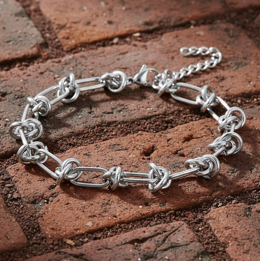 Knot Link Chain Bracelet Stainless Steel | Industrial Gothic Bracelet | Streetwear Jewelry