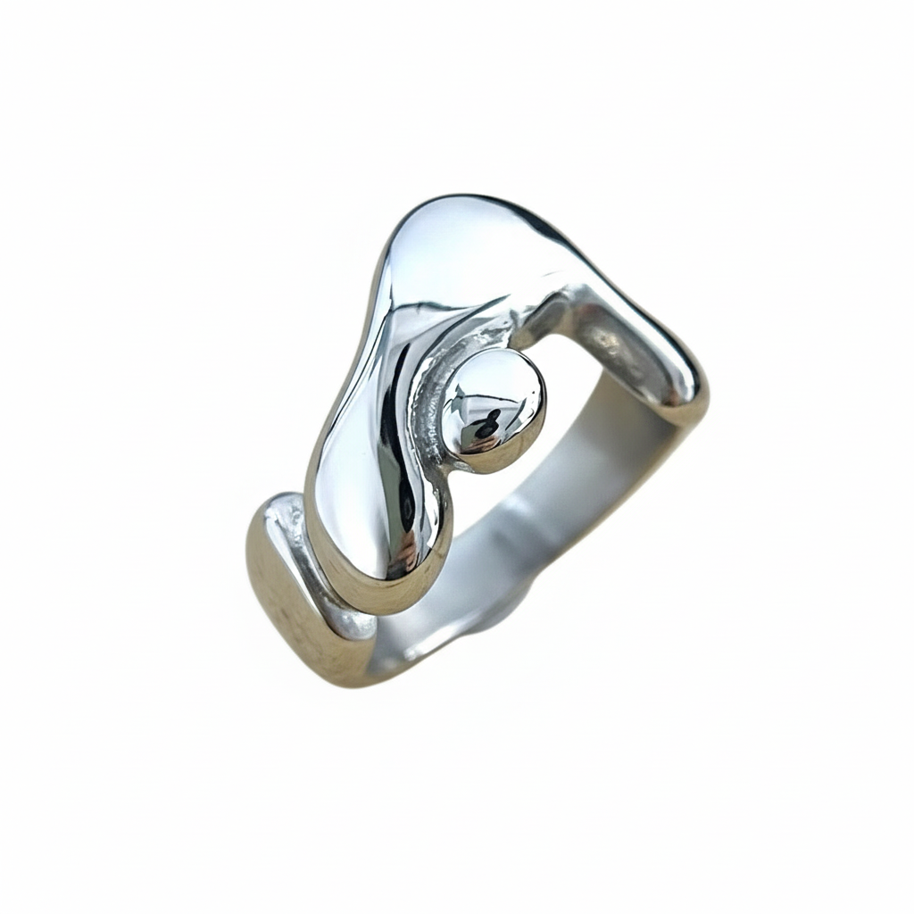 Liquid Drop Stainless Steel Ring – Abstract Melted Metal Design