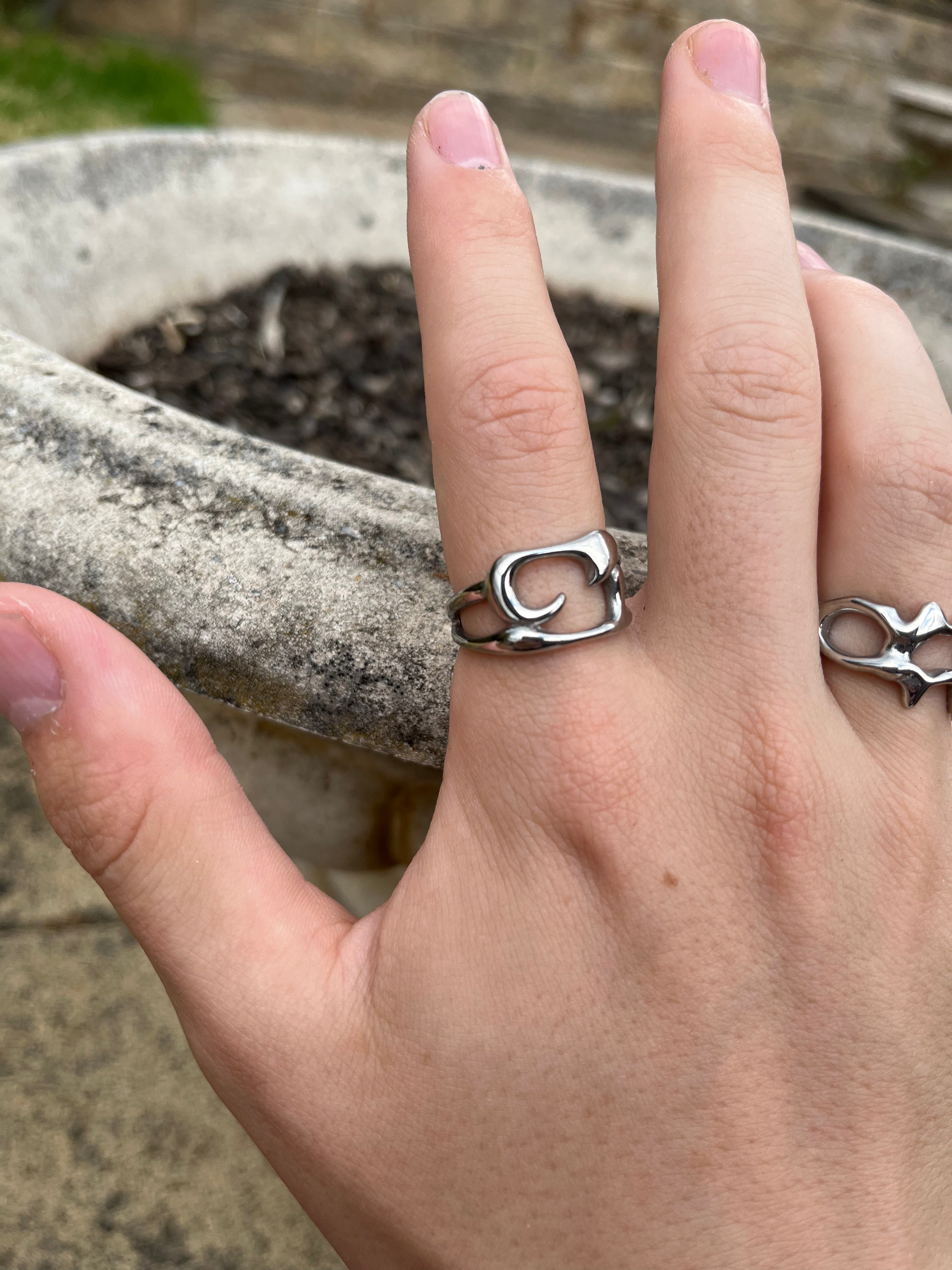 Abstract Flow Stainless Steel Ring – Futuristic Sculpted Open Band