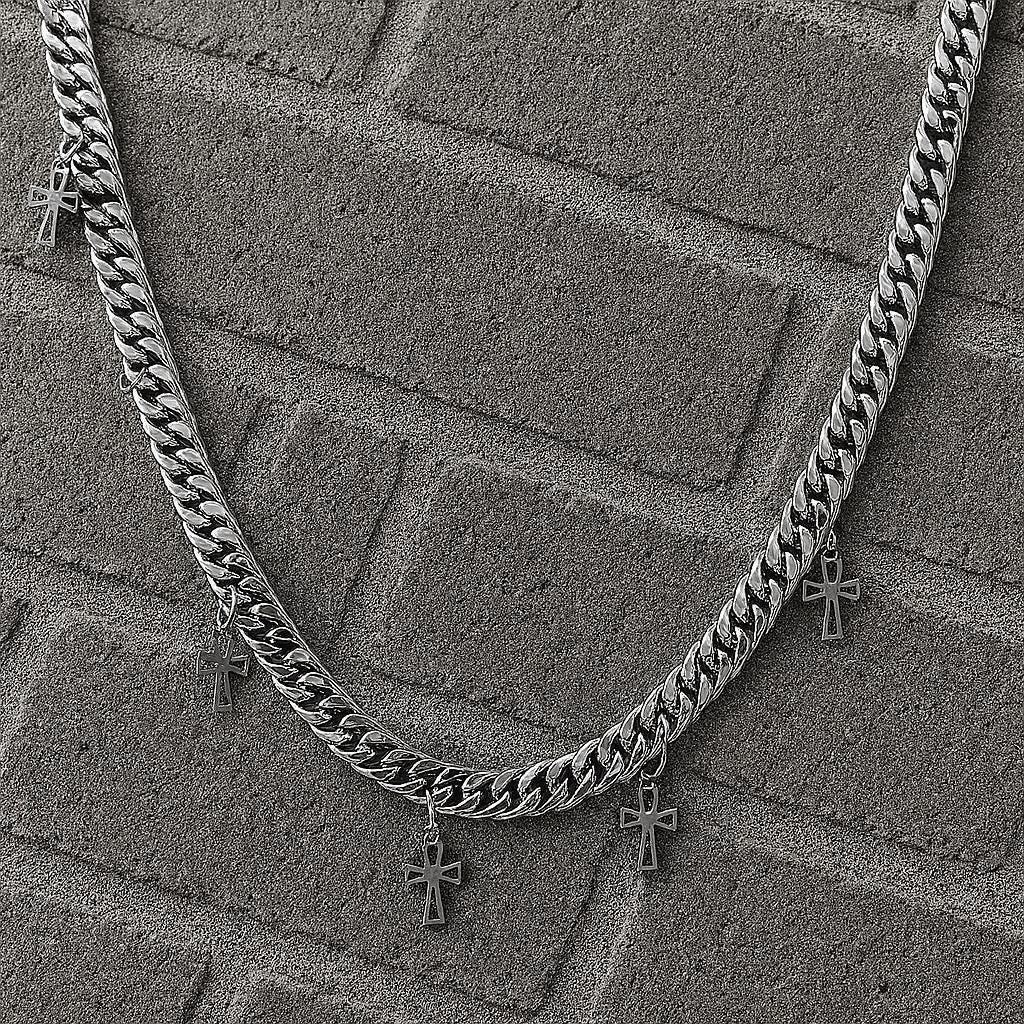 Y2K Cross Chain Necklace – Silver Cuban Link Grunge Statement Jewelry