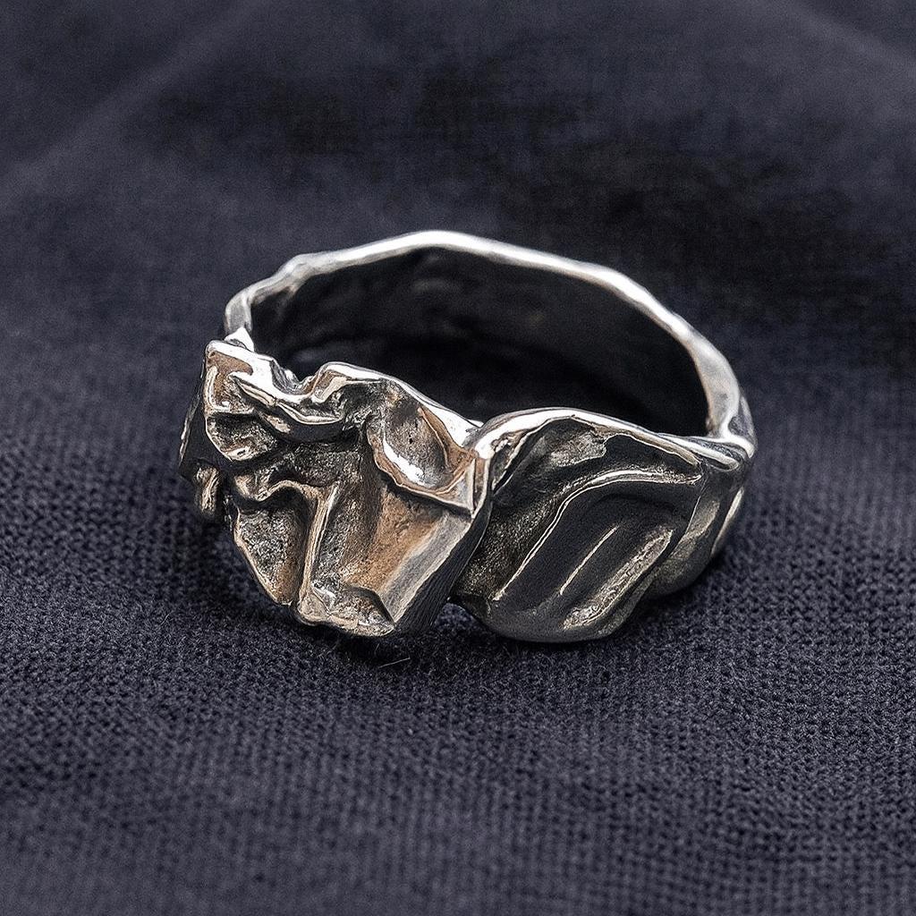 Molten Silver Texture Ring | Abstract Grunge Statement Band