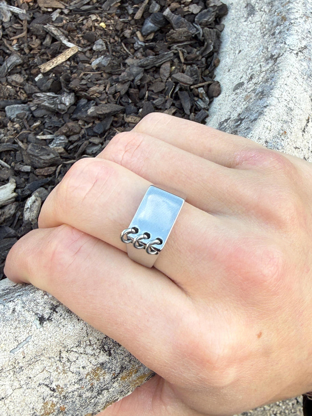 Chunky Silver Chain-Linked Ring | Y2K Industrial Statement Ring