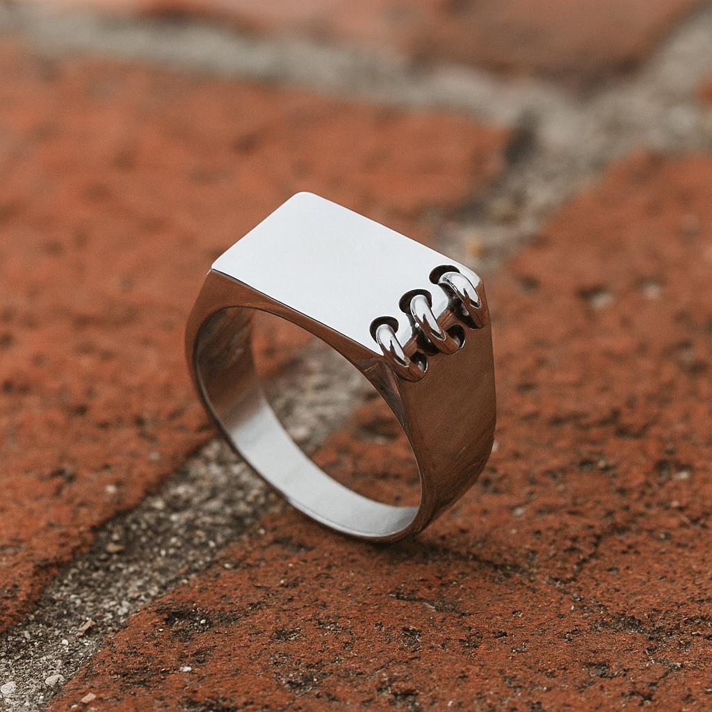 Chunky Silver Chain-Linked Ring | Y2K Industrial Statement Ring