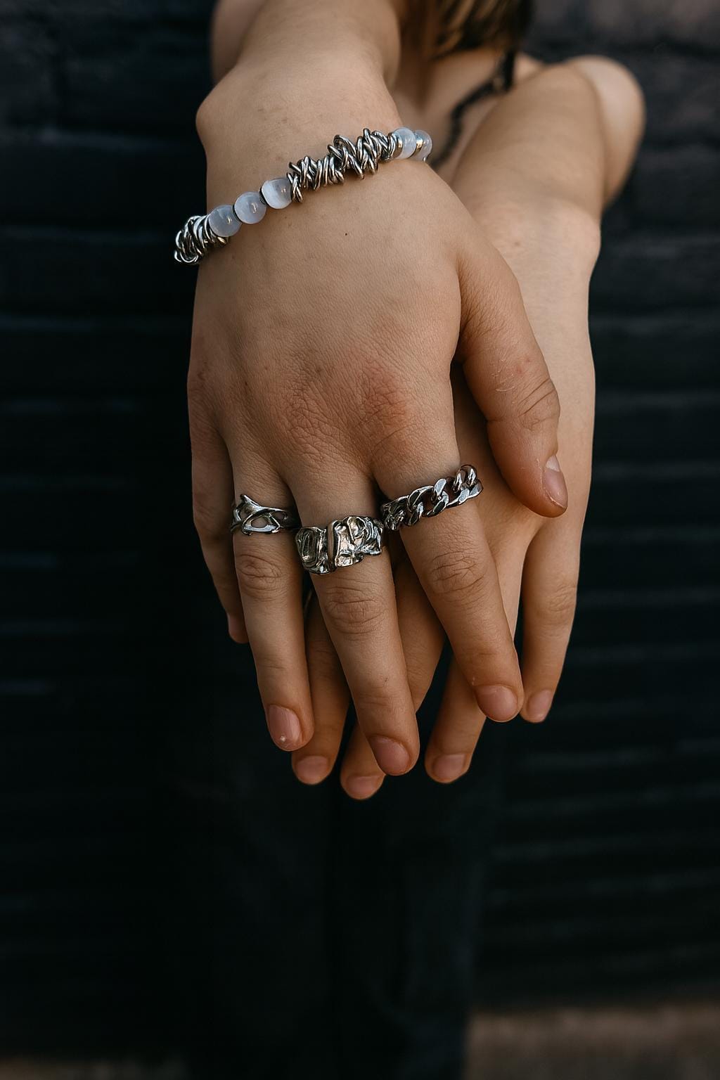 Molten Silver Texture Ring | Abstract Grunge Statement Band