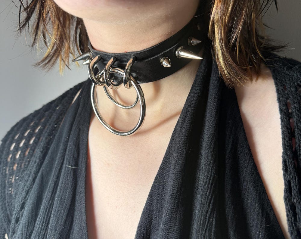 Black Spiked O-Ring Choker: Punk Goth Faux Leather Collar