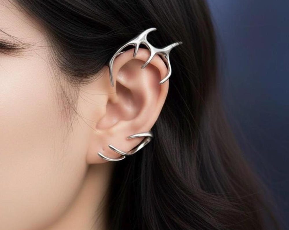 Futuristic Silver Ear Cuff – Sculptural Statement Earring